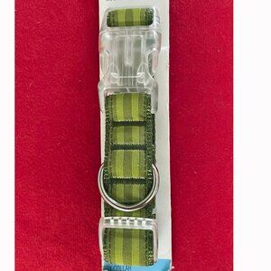 Dog Collar: NWT Green-on-Green Stripes Adjustable, Medium